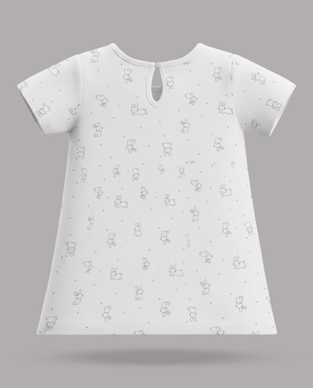 Bunny Print Casual Dress with Crew Neck and Short Sleeves thumbnail 5
