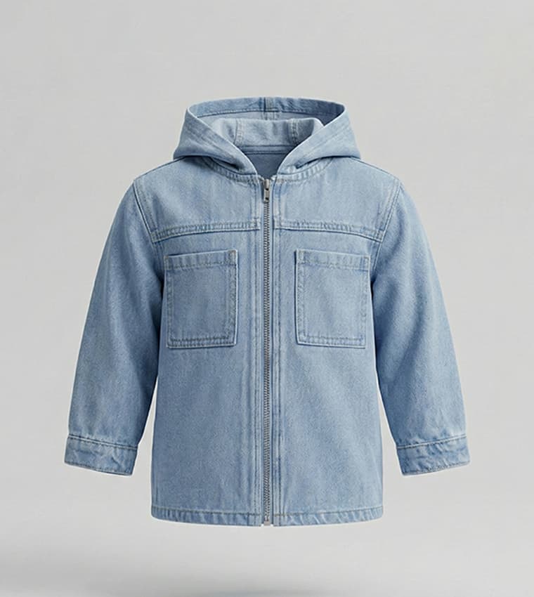 Pocket Front Hooded Denim Jacket