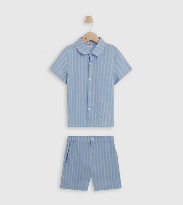 Casual 100%Cotton Striped Short Sleeves Shirts & Bottoms