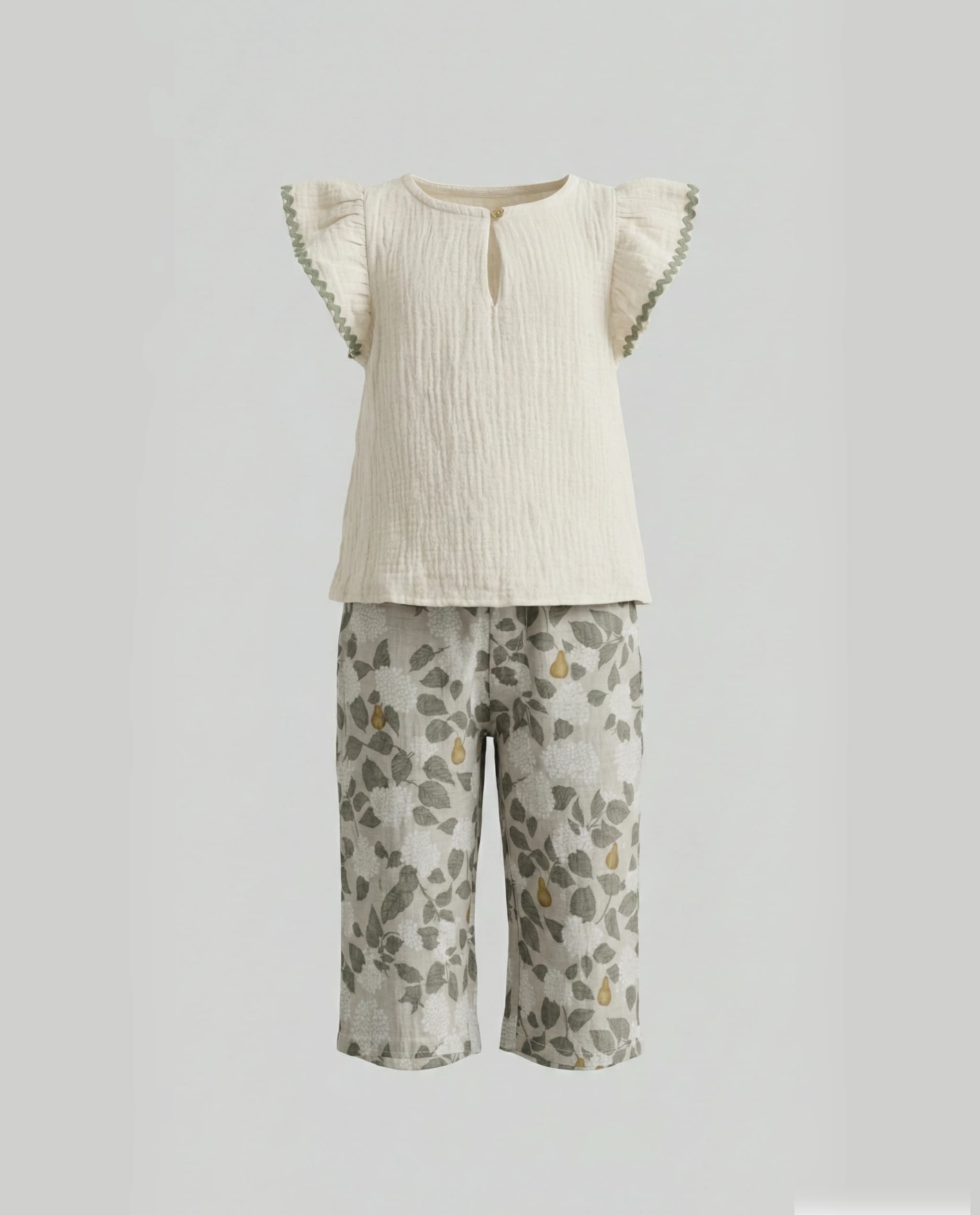 Printed Schiffly Sleeves Clothing Set
