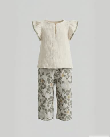 Printed Schiffly Sleeves Clothing Set thumbnail 1