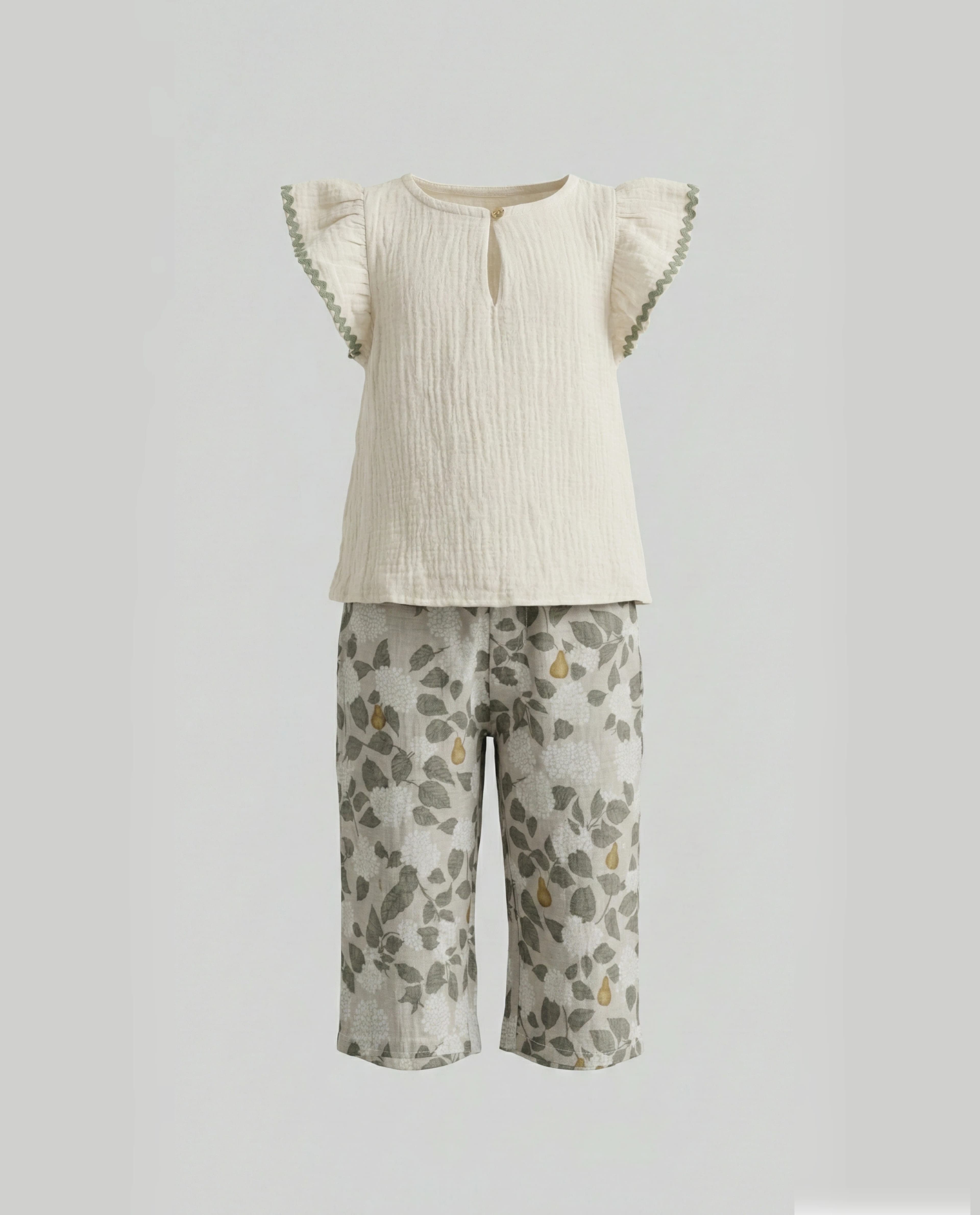 Printed Schiffly Sleeves Clothing Set