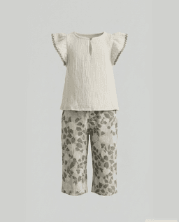 Printed Schiffly Sleeves Clothing Set