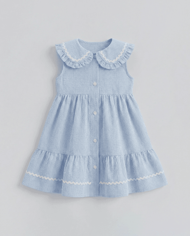 Babies and More Sleeveless Collar Dress - Blue thumbnail 4