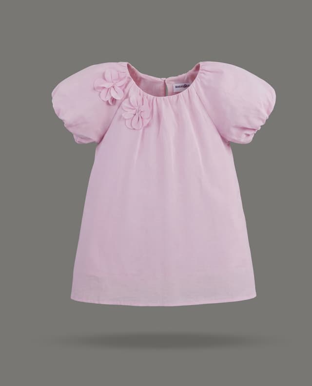Solid Mini Dress with Round Neck and Puff Sleeves thumbnail 3