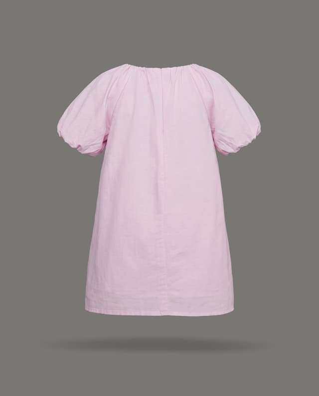 Solid Mini Dress with Round Neck and Puff Sleeves thumbnail 4
