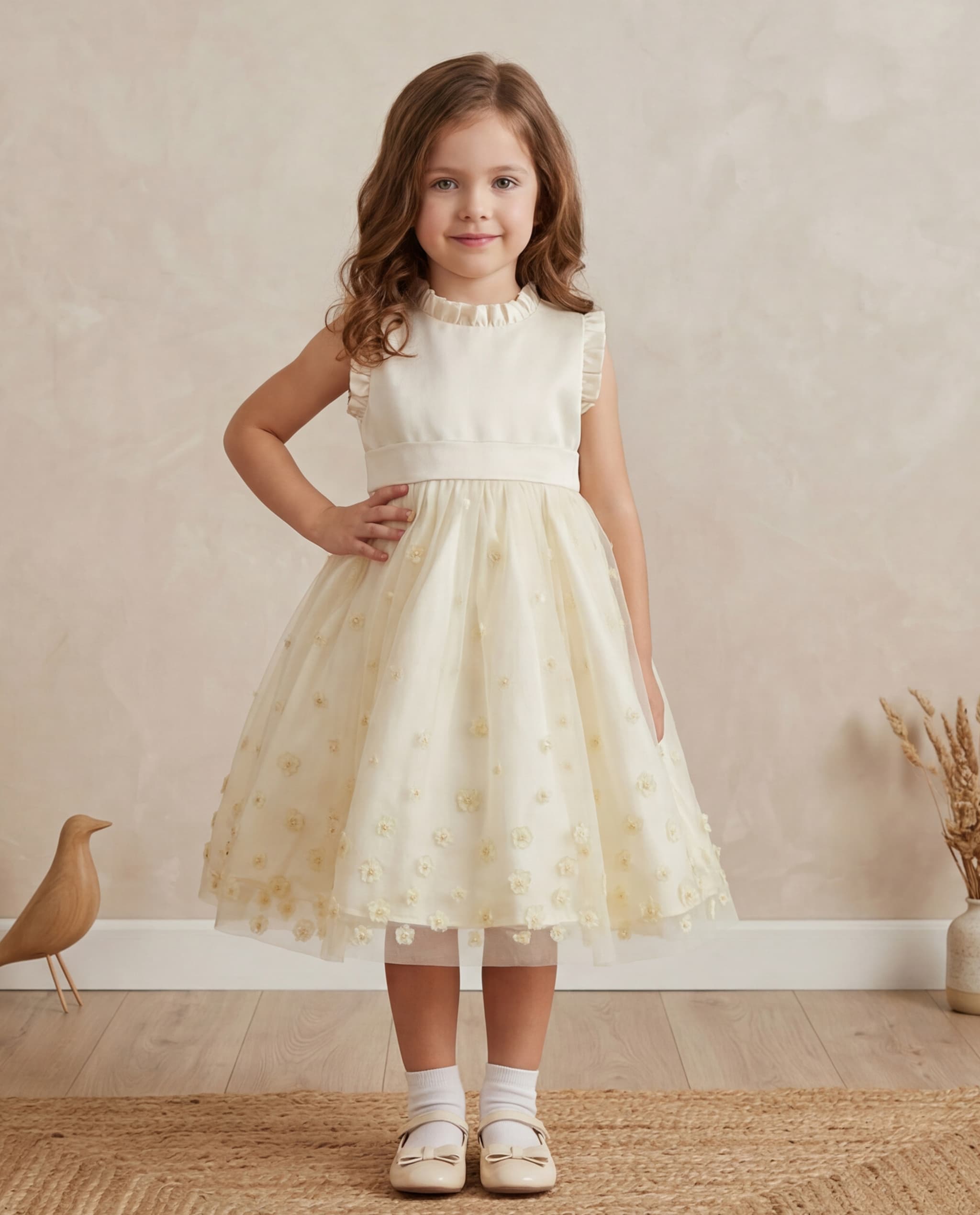 Embroidered Mock Neck Sleeveless Dress