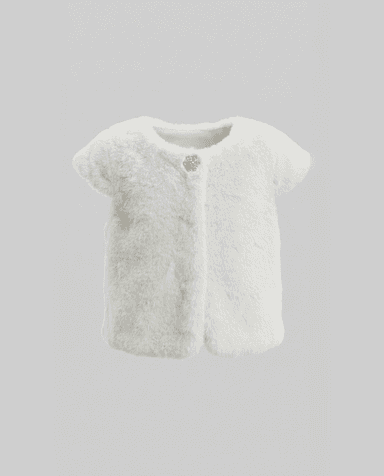 Babies and More Short Sleeves Fur Coat Short Jacket - Off White thumbnail 1