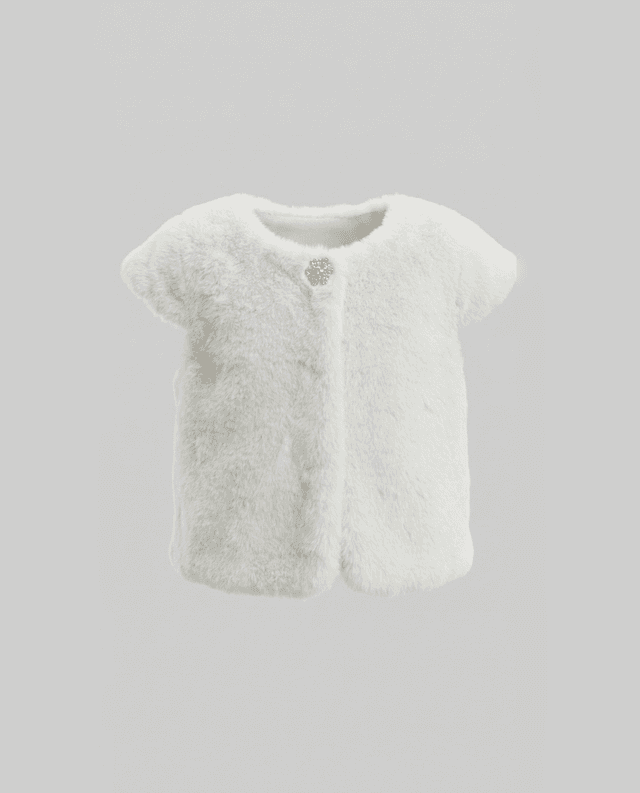 Babies and More Short Sleeves Fur Coat Short Jacket - Off White thumbnail 1