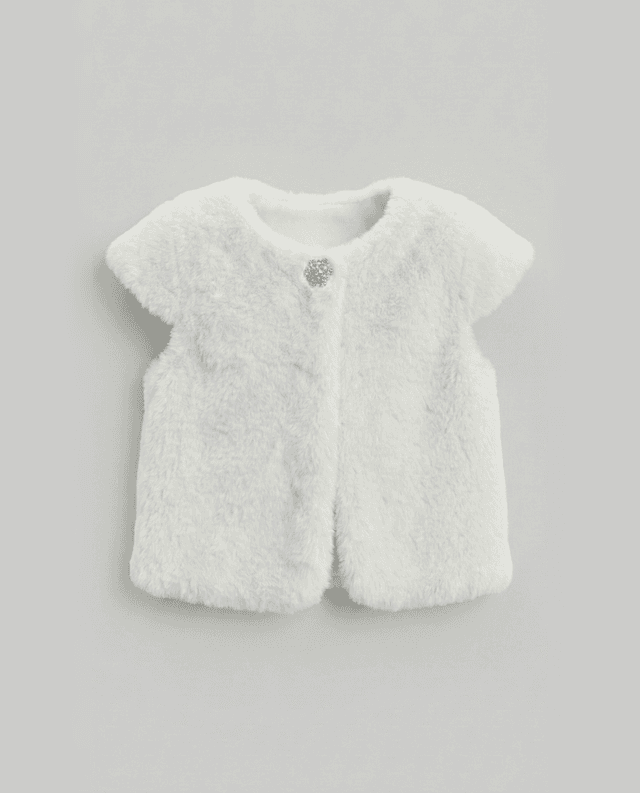 Babies and More Short Sleeves Fur Coat Short Jacket - Off White thumbnail 3
