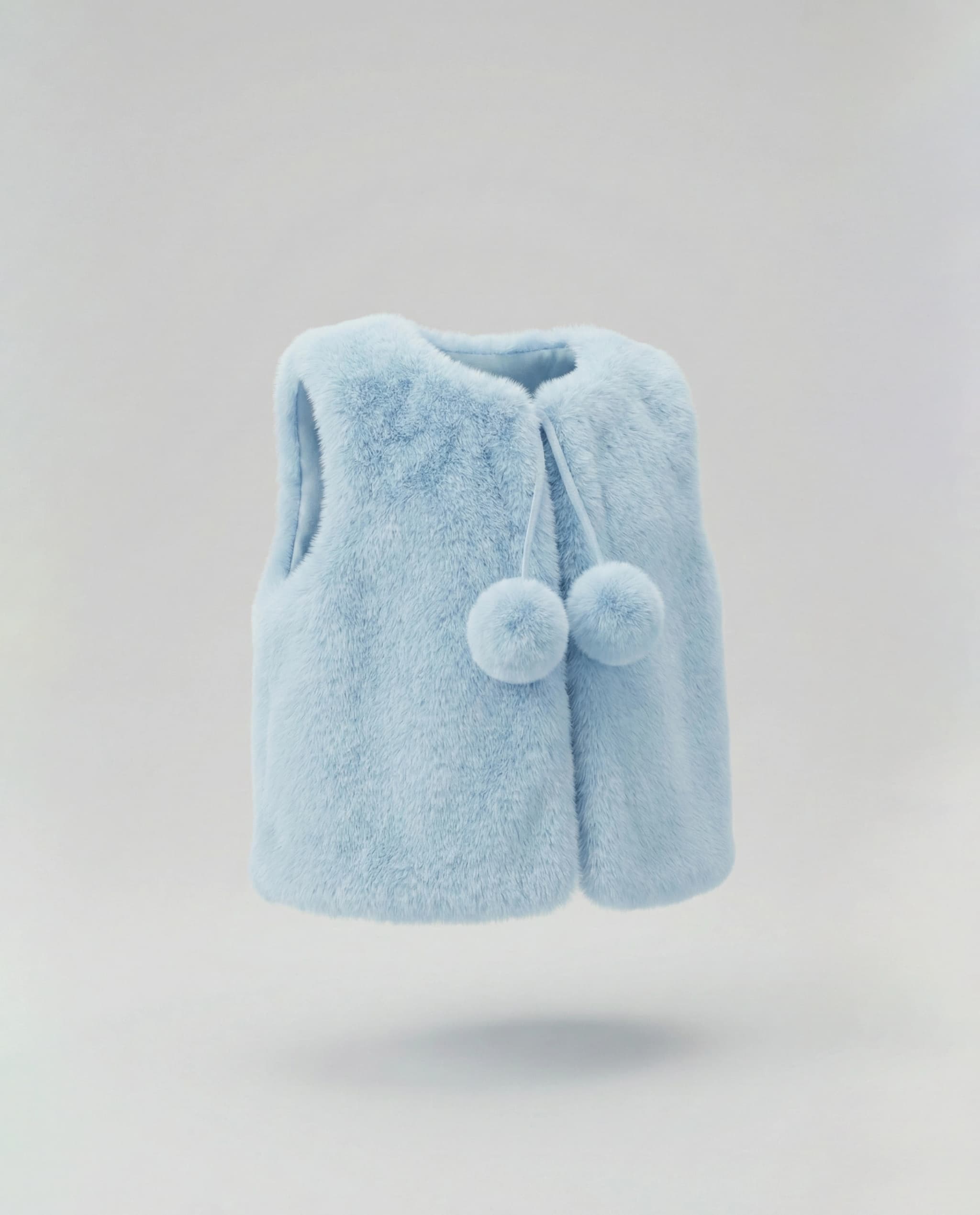 Babies and More Sleeveless Fur Coat Short Jacket - Blue