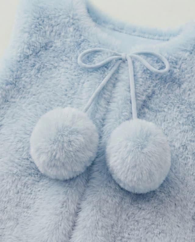 Babies and More Sleeveless Fur Coat Short Jacket - Blue thumbnail 3