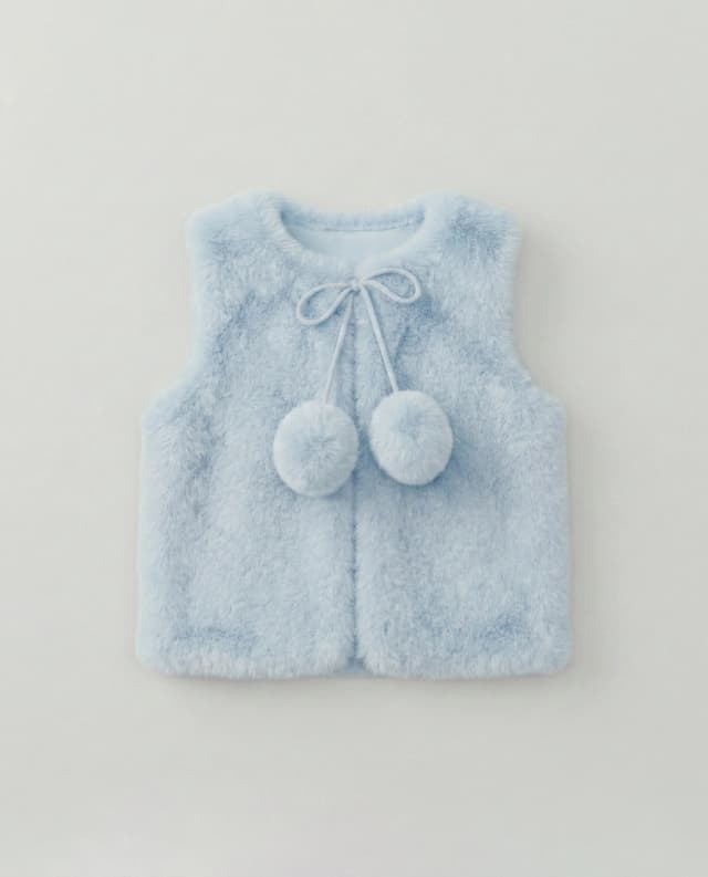 Babies and More Sleeveless Fur Coat Short Jacket - Blue thumbnail 4
