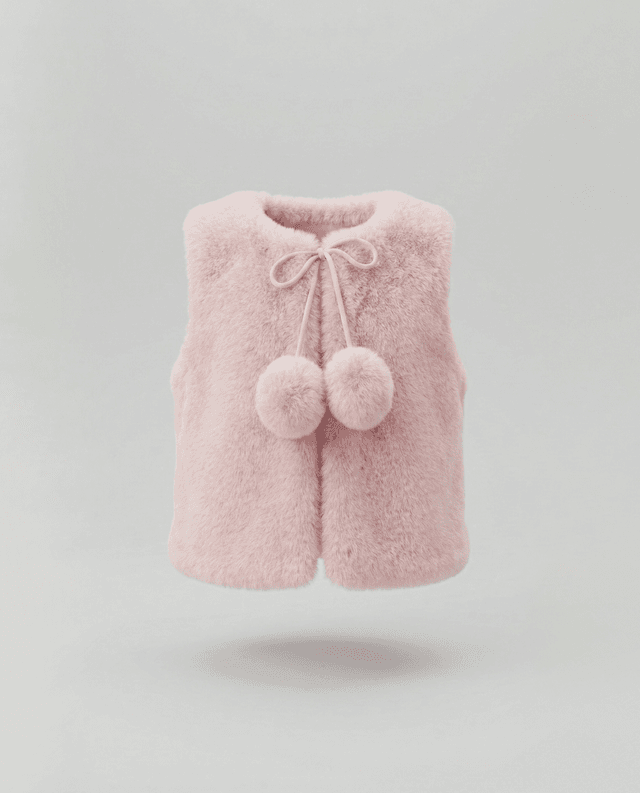 Babies and More Sleeveless Fur Coat Short Jacket - Light Pink thumbnail 1