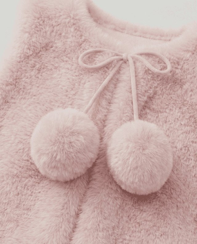Babies and More Sleeveless Fur Coat Short Jacket - Light Pink thumbnail 3