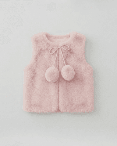 Babies and More Sleeveless Fur Coat Short Jacket - Light Pink thumbnail 4