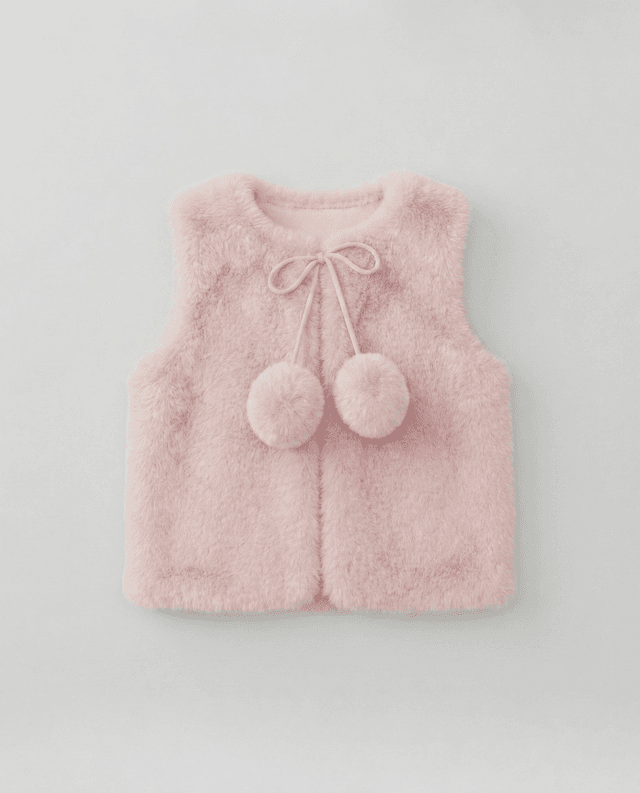 Babies and More Sleeveless Fur Coat Short Jacket - Light Pink thumbnail 4