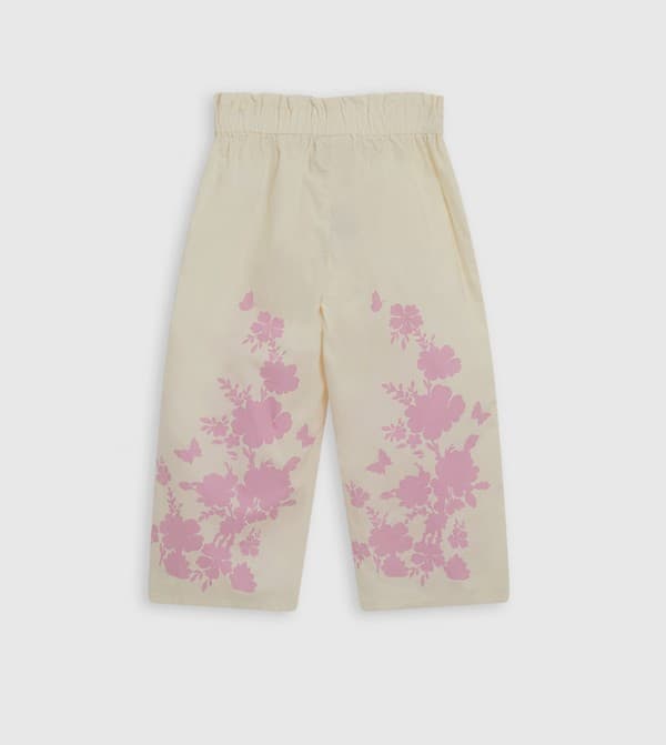 FLORAL 100%Cotton Print Regular Fit Pants with Elastic Waist