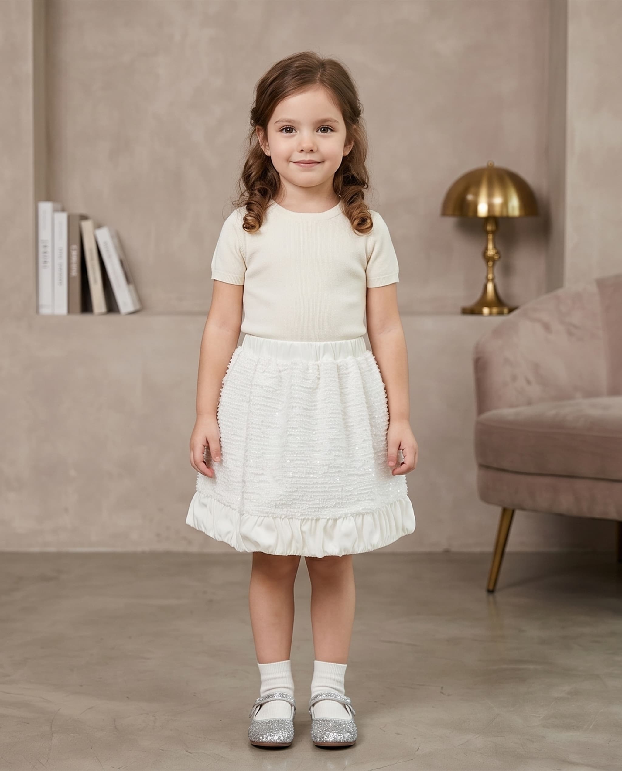 Textured Bubble Skirt with Elastic Waist