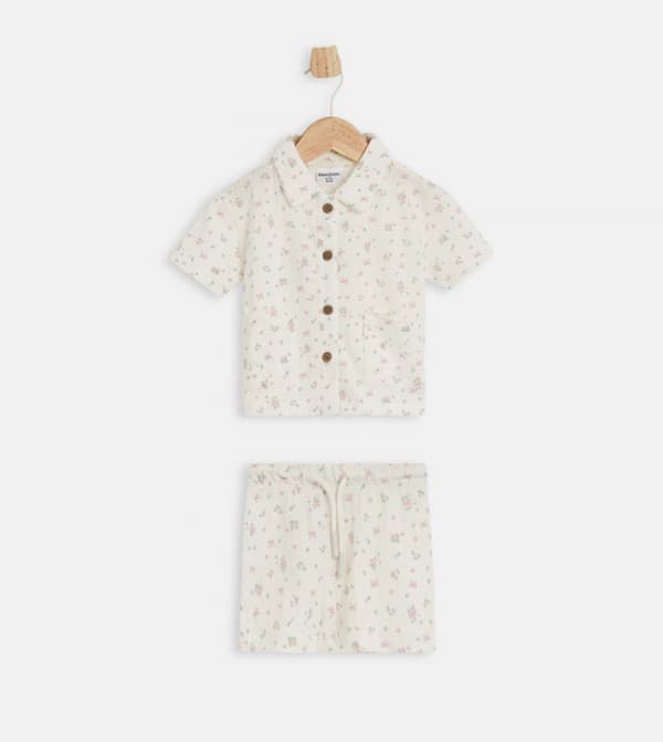 Floral AOP Seersucker Printed Short Sleeves Top & Shorts Set thumbnail 1