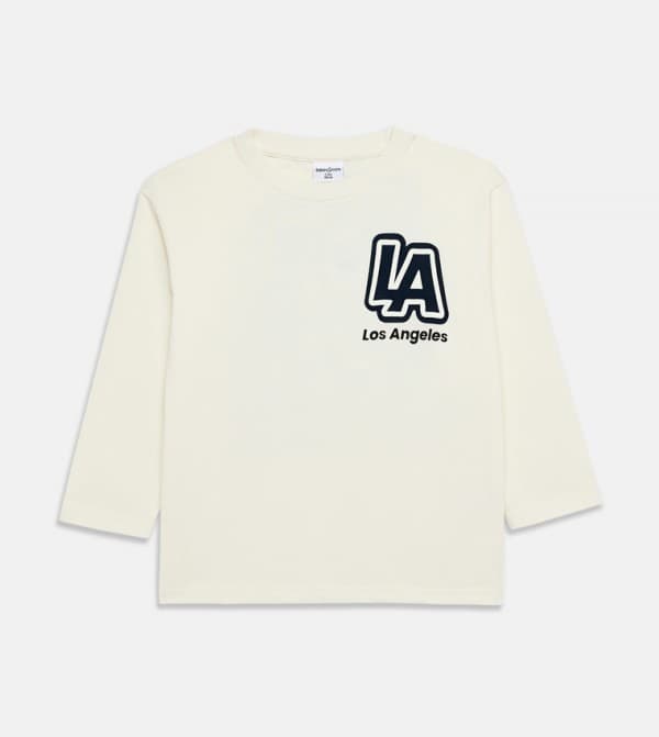Casual Cotton Printed T-Shirt with Crew Neck and Long Sleeves