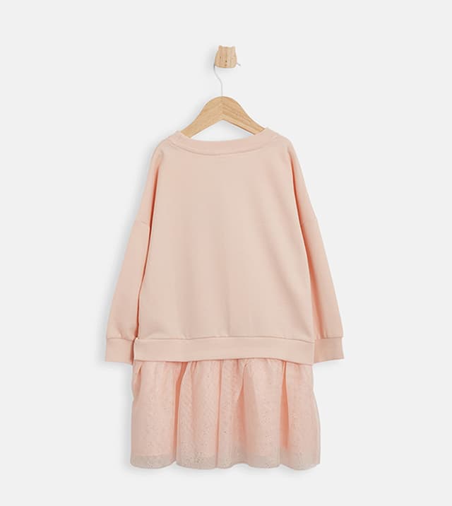 Casual Poly / Cotton Brush Back Embellished Long Sleeves Mini Dress with Crew Neck and thumbnail 2