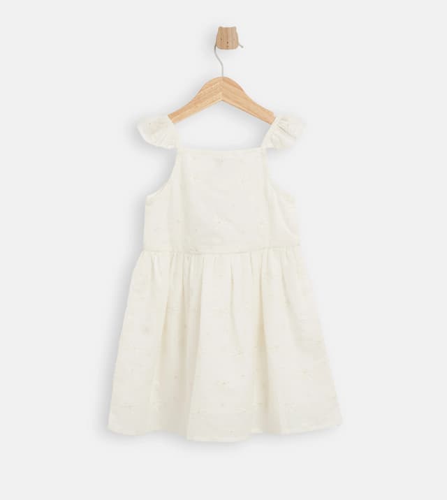 SOLID Pointel Cotton Schiffli Embroidered Sleeveless Casual Dress with Square Neck thumbnail 2