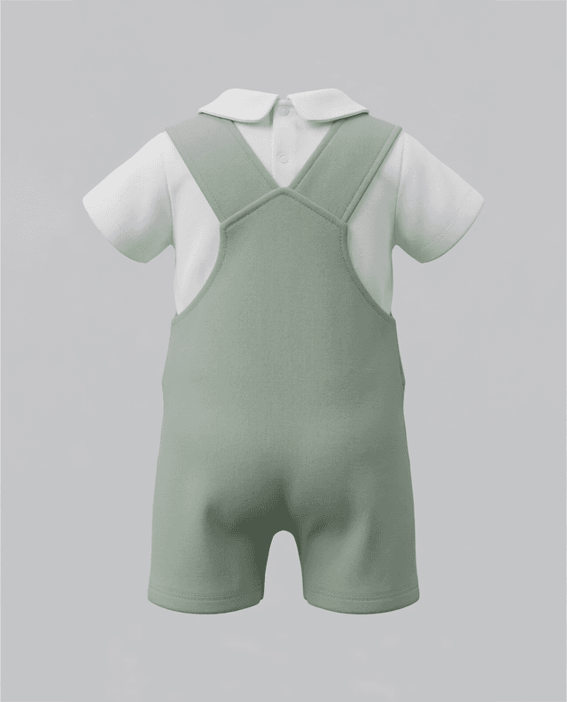 Solid Collared T-Shirt and Embroidered Dungaree Set thumbnail 2