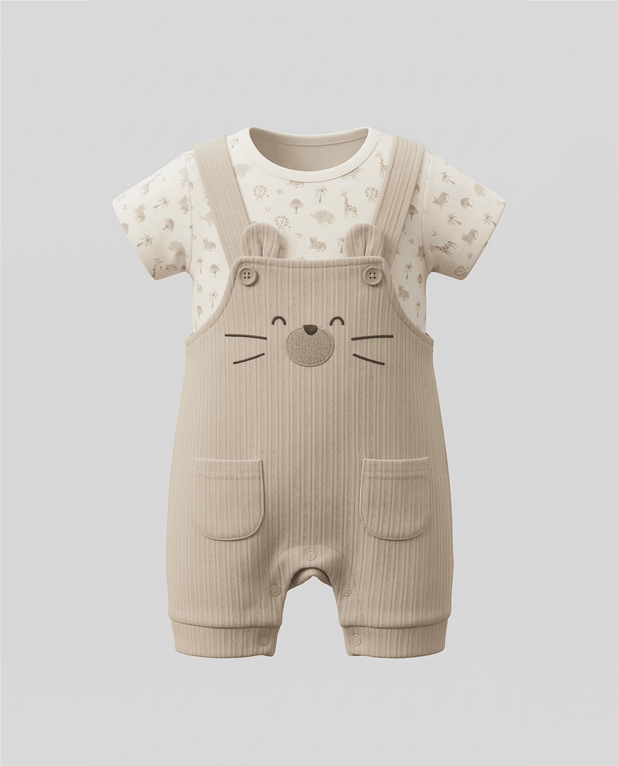Printed T-Shirt and Embroidered Dungaree Set
