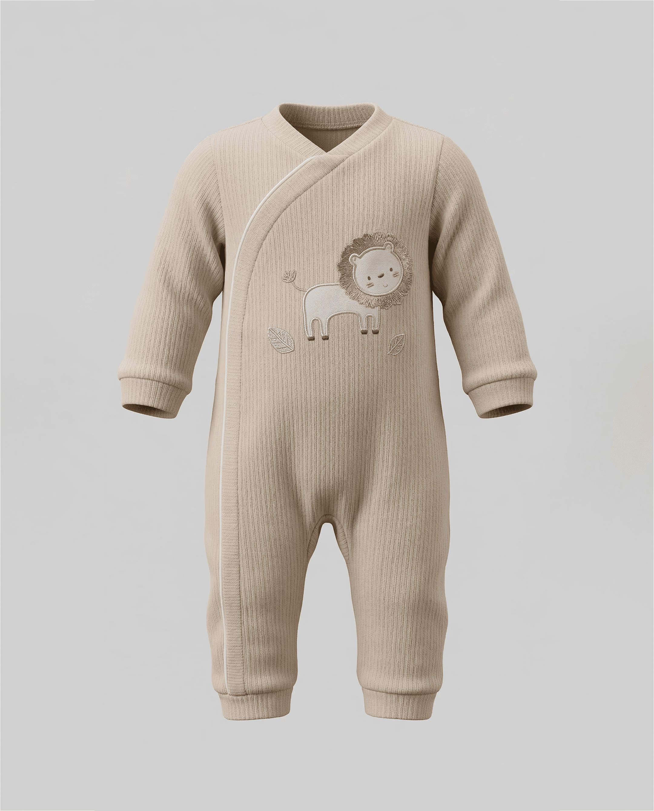 Embroidered V-Neck Openfeet Sleepsuit