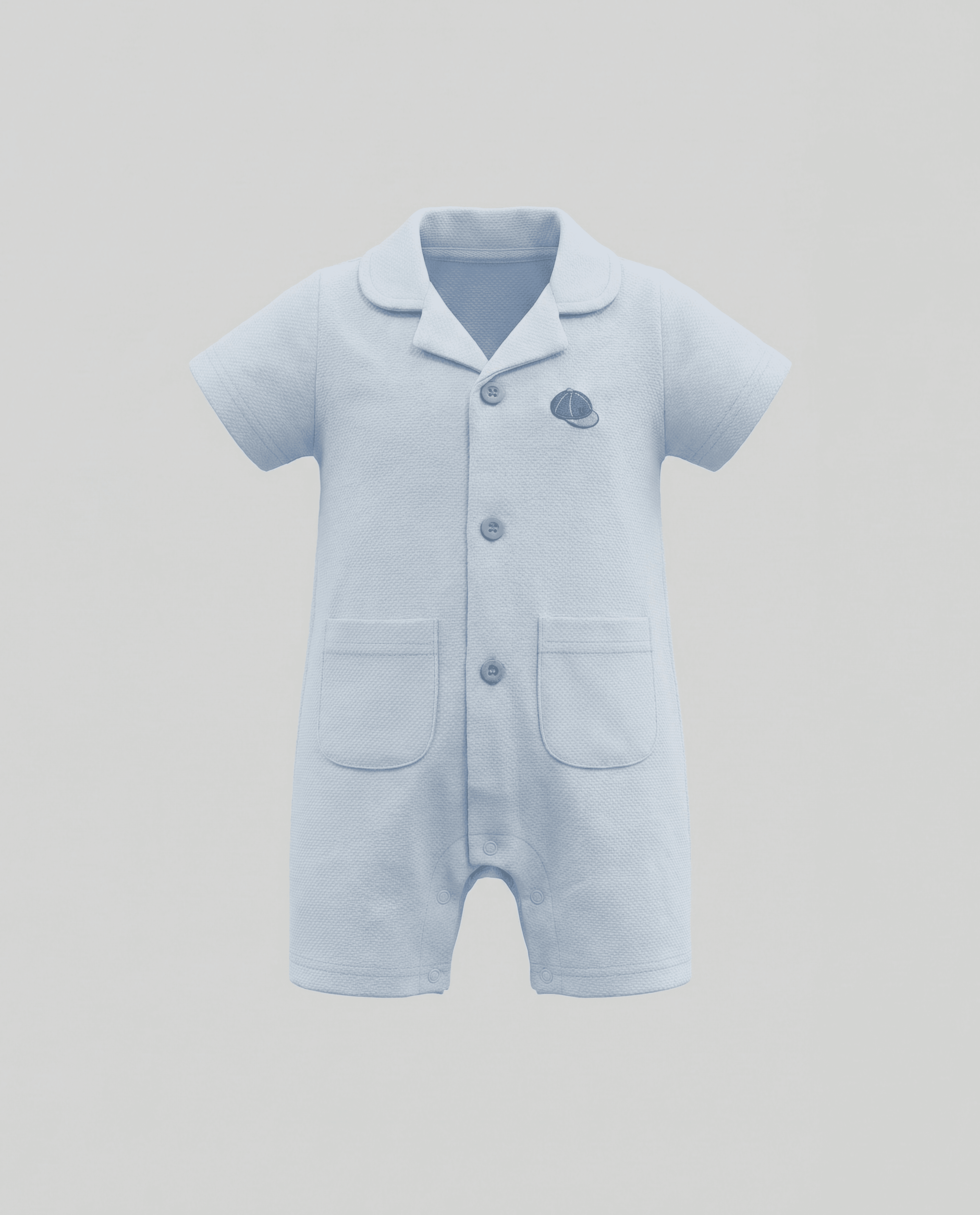 Appliqued Collared Short Sleeves Romper