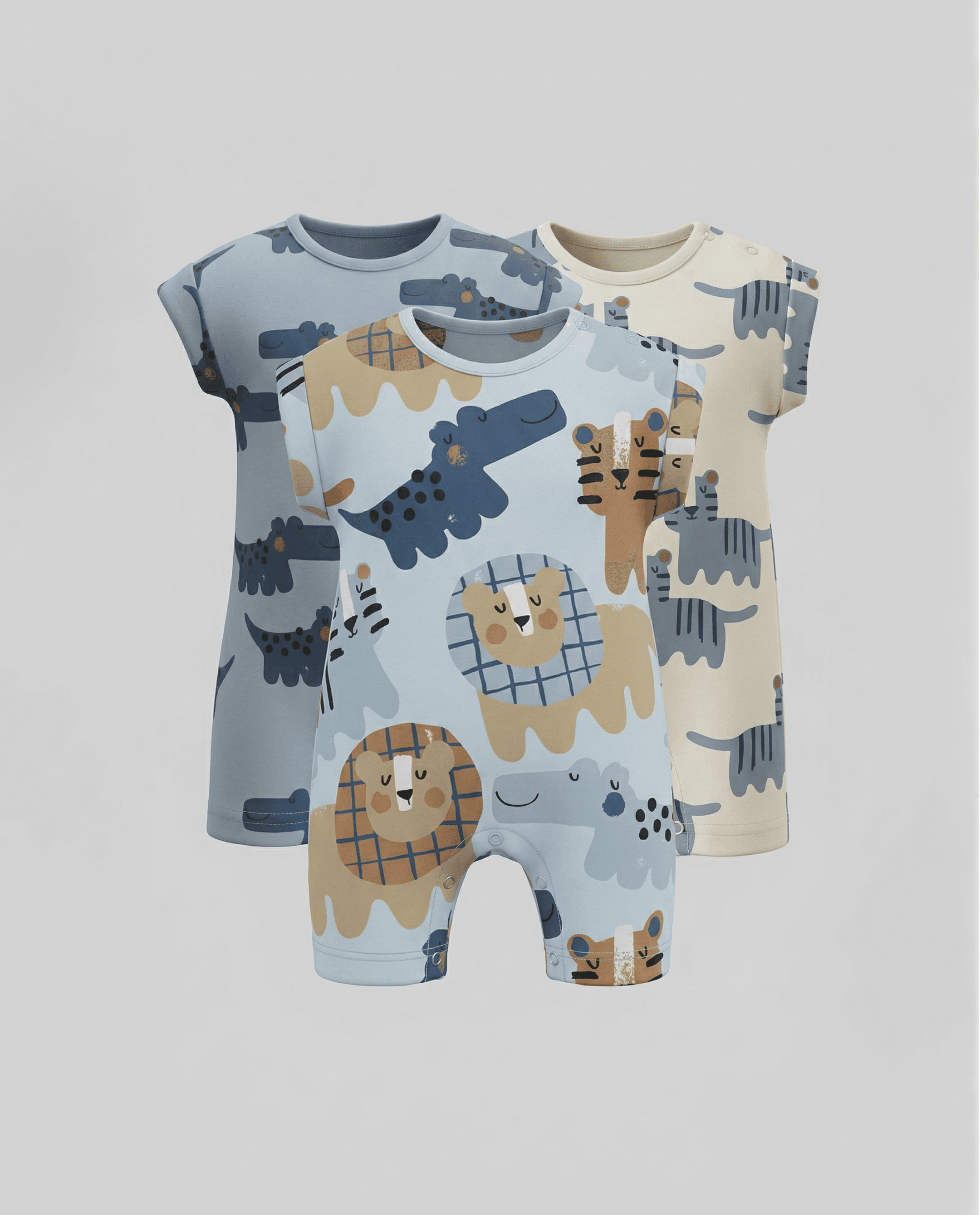Pack of 3 Printed Short Sleeves Rompers