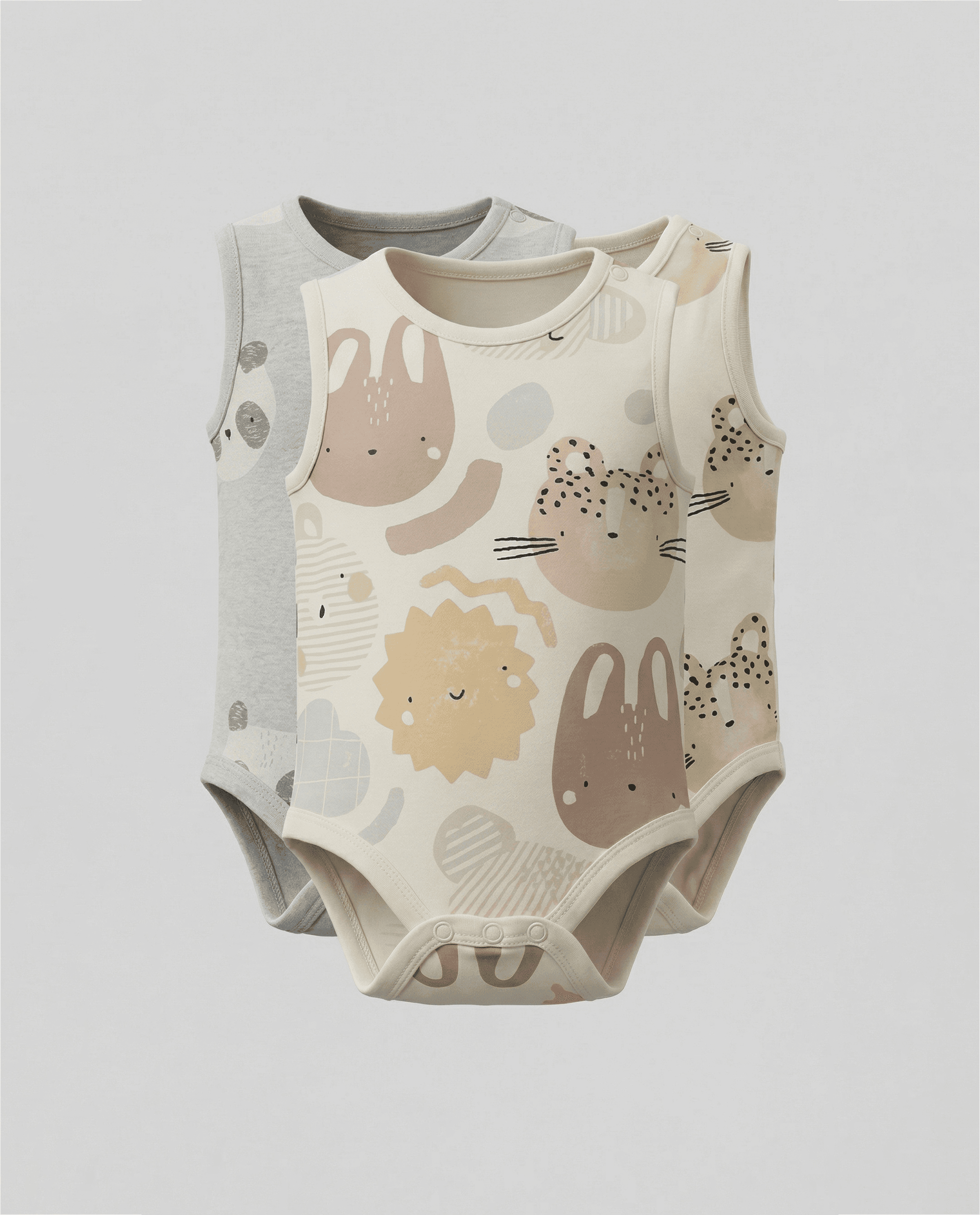 Pack of 3 Printed Sleeveless Bodysuits
