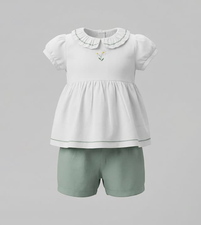 Embroidered Puff Sleeves Woven Co-Ord Set thumbnail 1