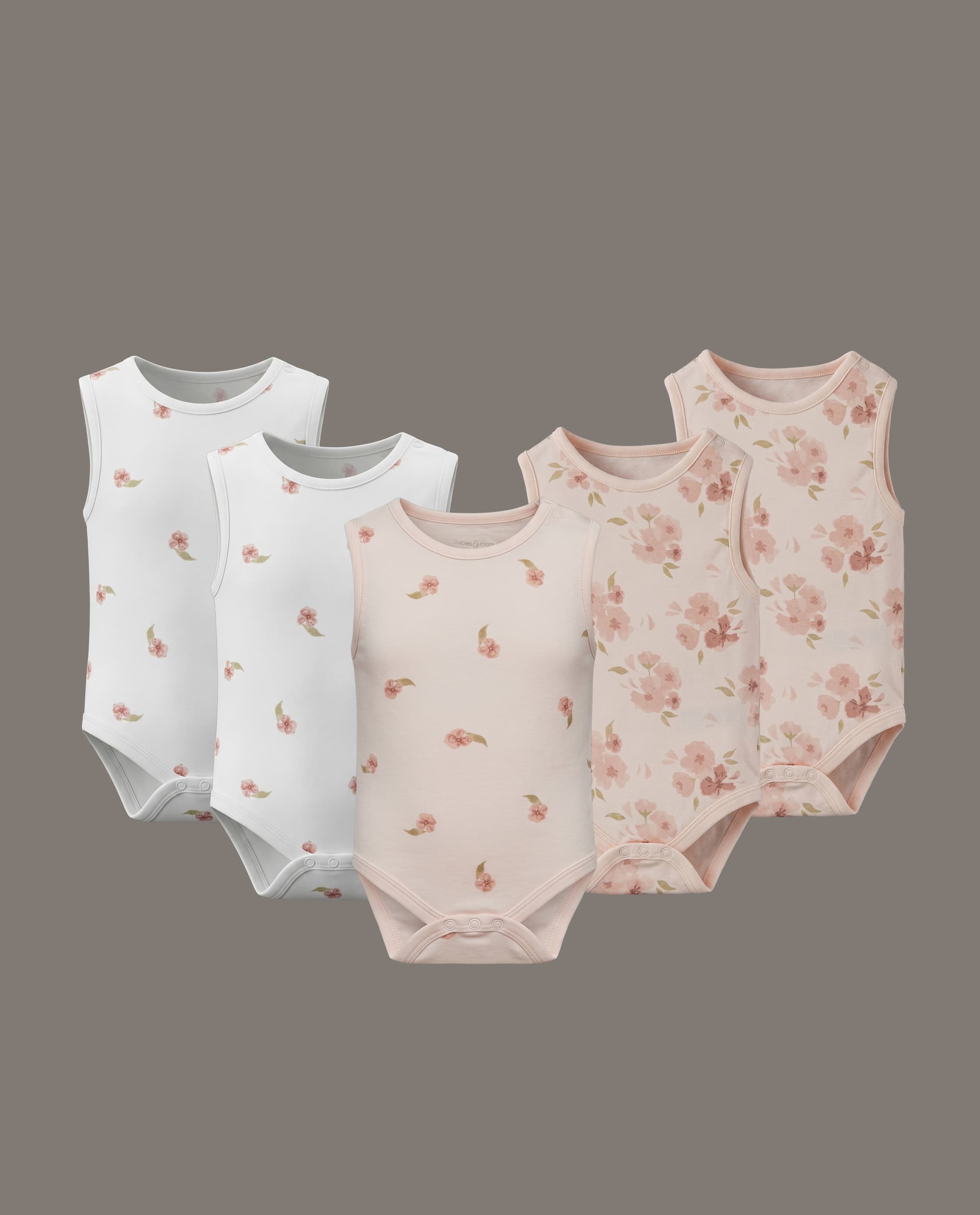 Babies & More 5 Pack Floral Print Sleeveless Bodysuits