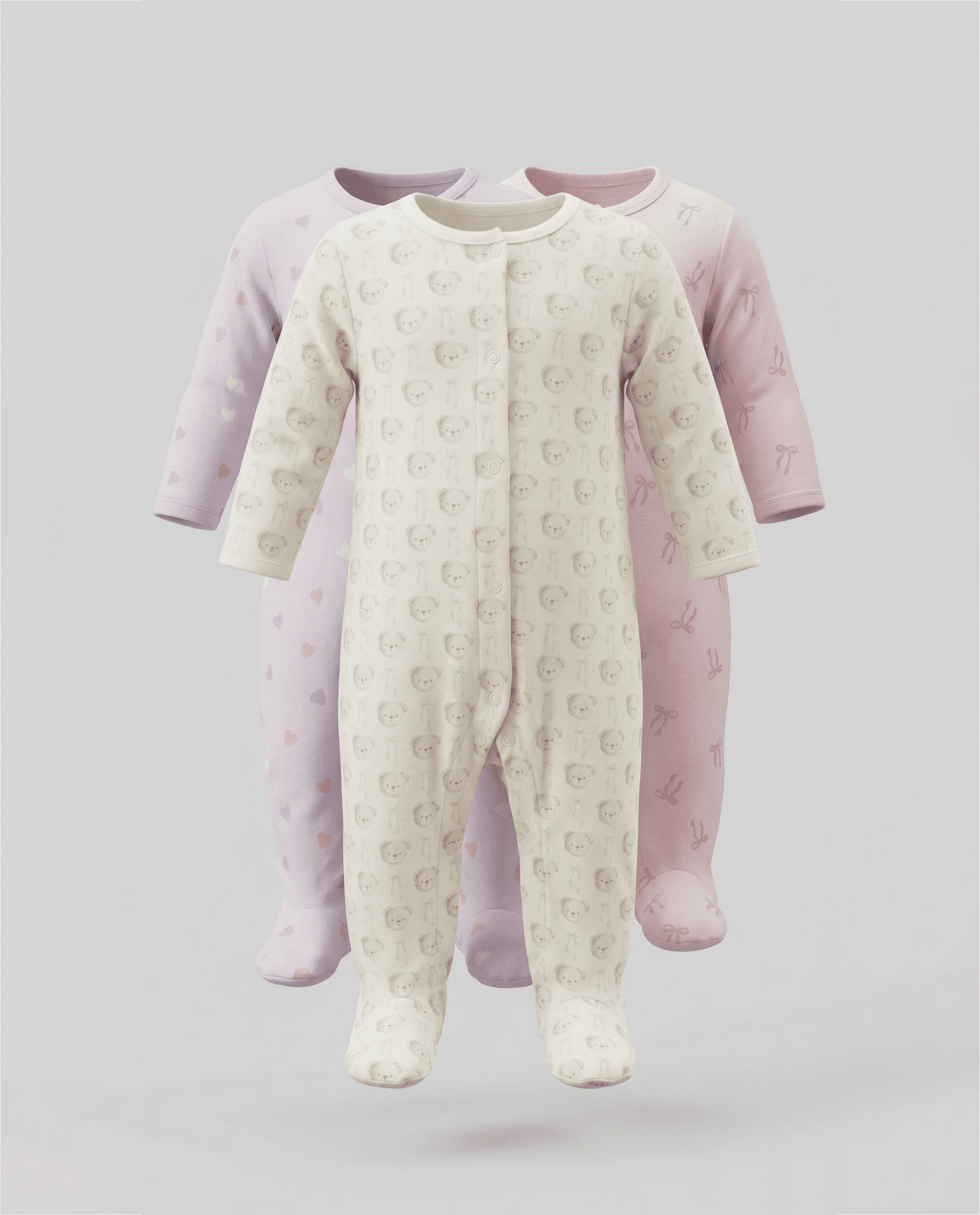 Pack of 3 Printed Footed Sleepsuits