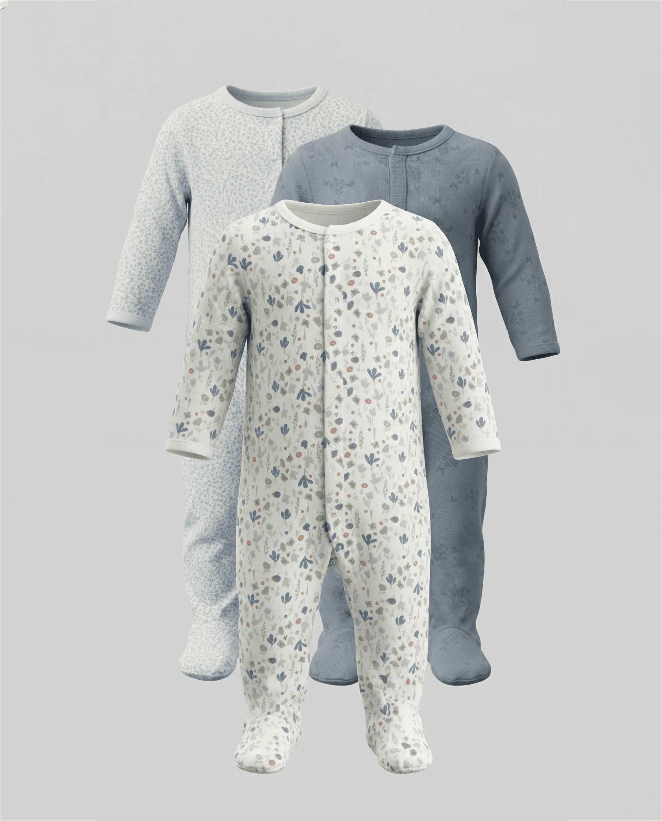 Pack of 3 Printed Footed Sleepsuits