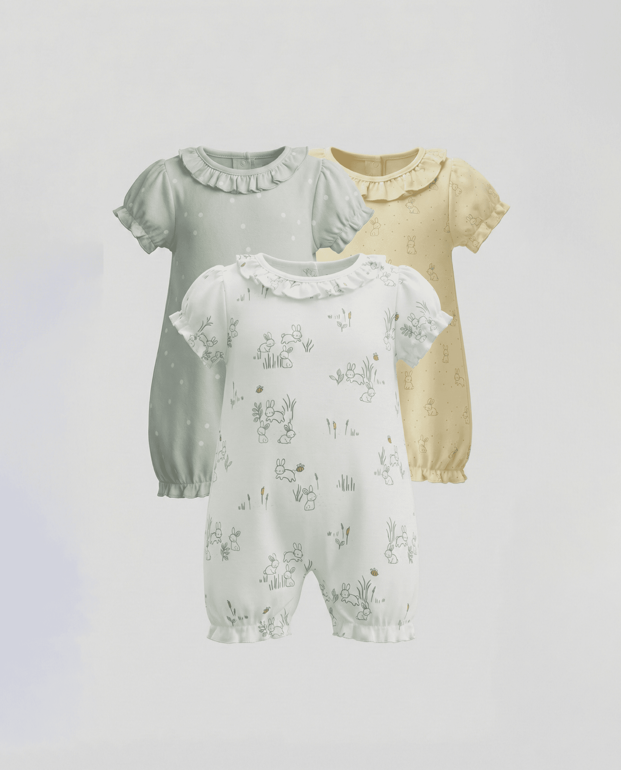 Pack of 3 Printed Short Sleeves Rompers