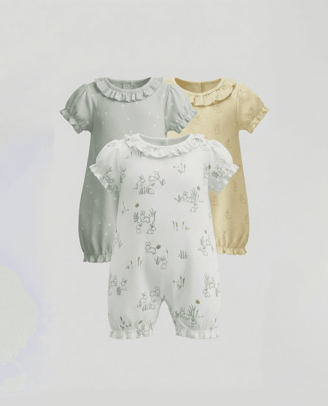 Pack of 3 Printed Short Sleeves Rompers thumbnail 1
