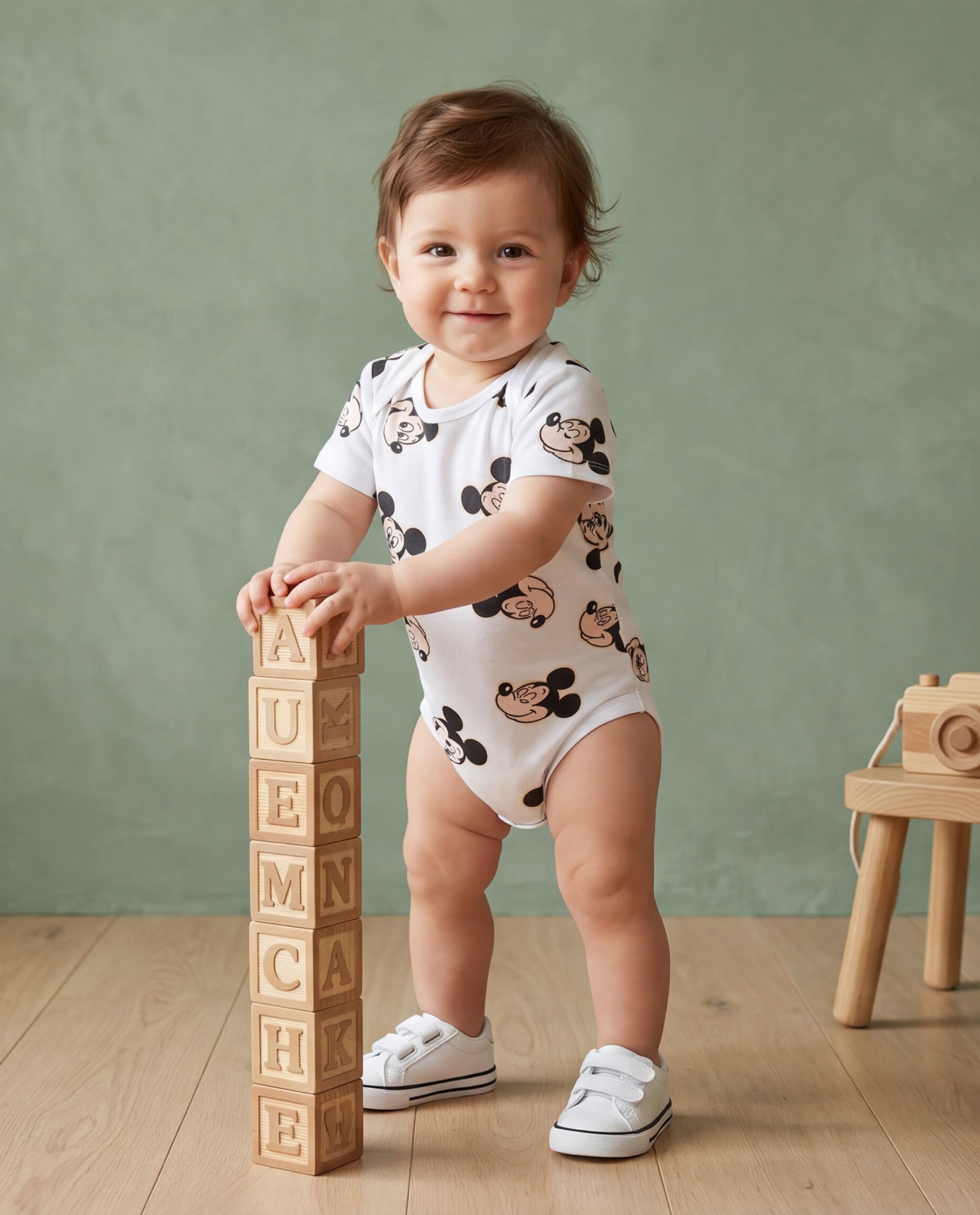 3 Pack Mickey Mouse Print Short Sleeve Bodysuits