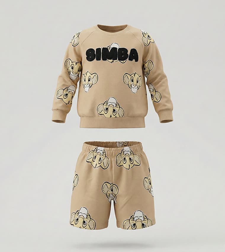 Simba Printed Long Sleeves Sweatshirt and Short Set