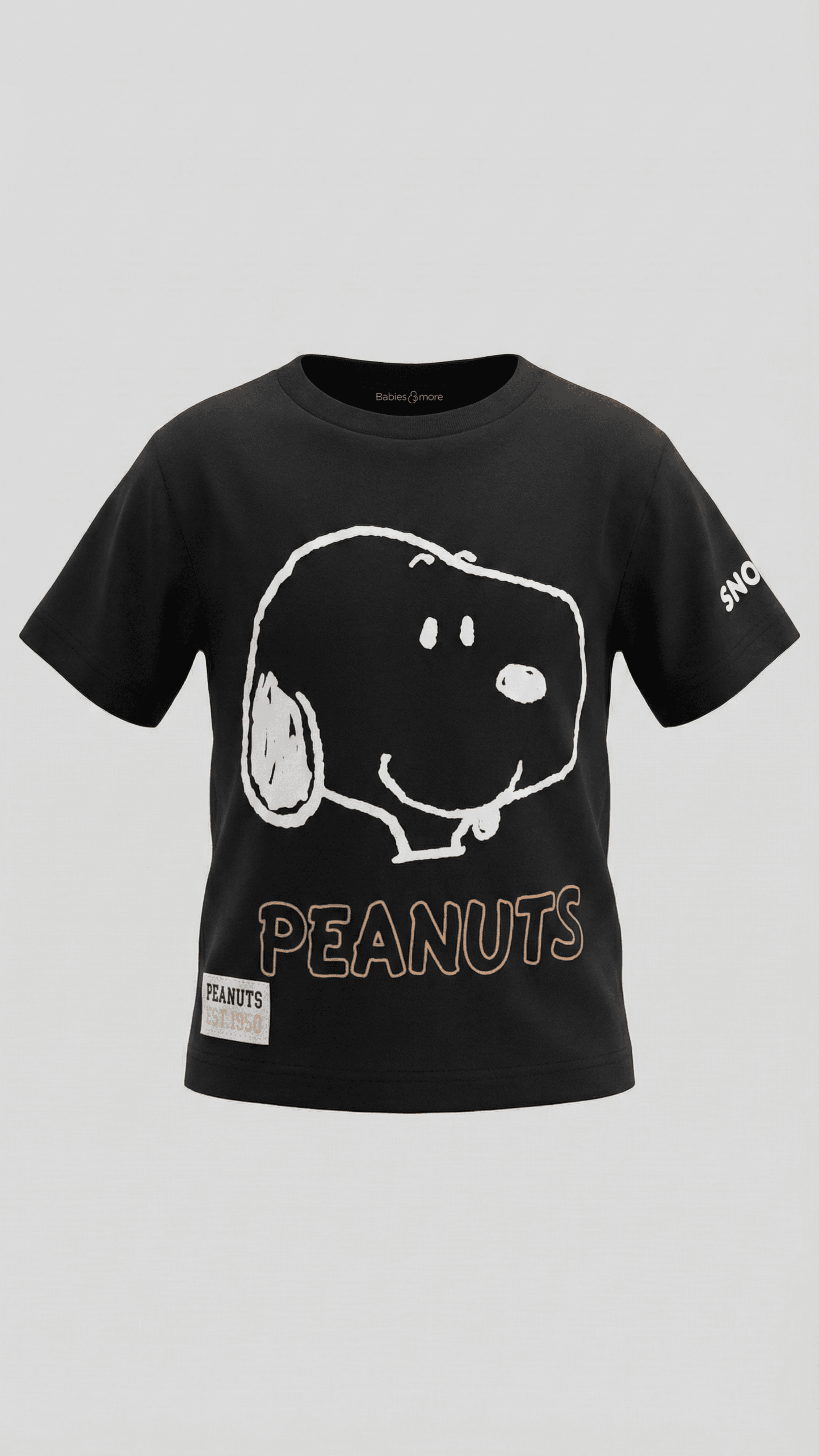 Snoopy 100% Cotton Print T-Shirt with Crew Neck and Short Sleeves