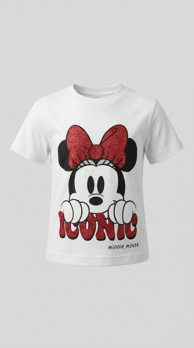 Minnie 100% Cotton Mouse Print T-Shirt with Crew Neck and Short Sleeves thumbnail 1