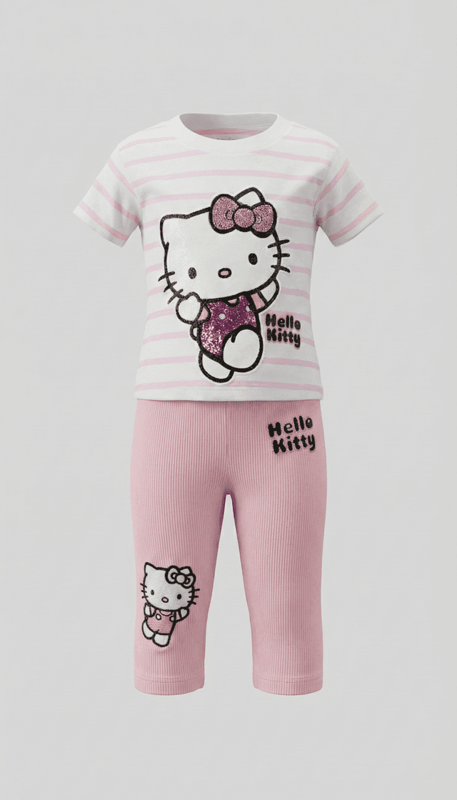 Hello Kitty 100% Cotton Print Crew Neck T-Shirts & Bottoms thumbnail 1