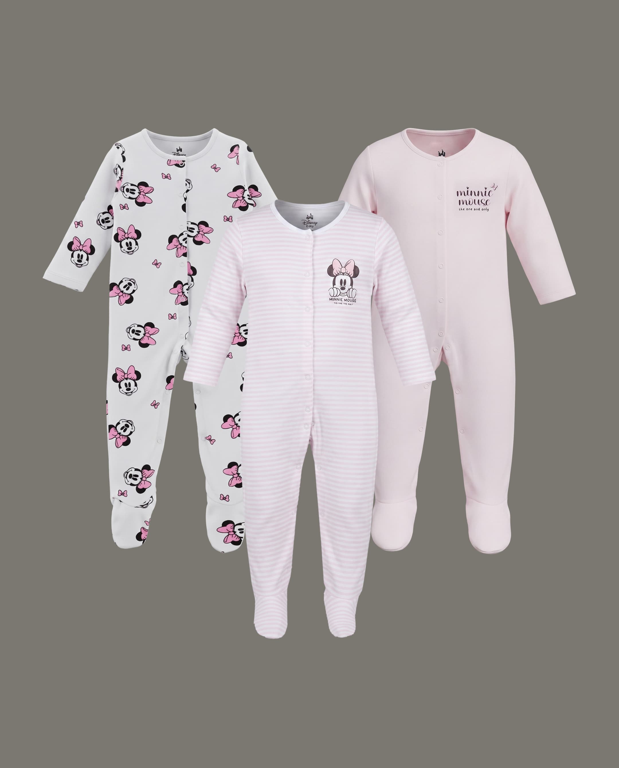 Babies & More 3 Pack Minnie Mouse Print Footed Sleepsuits