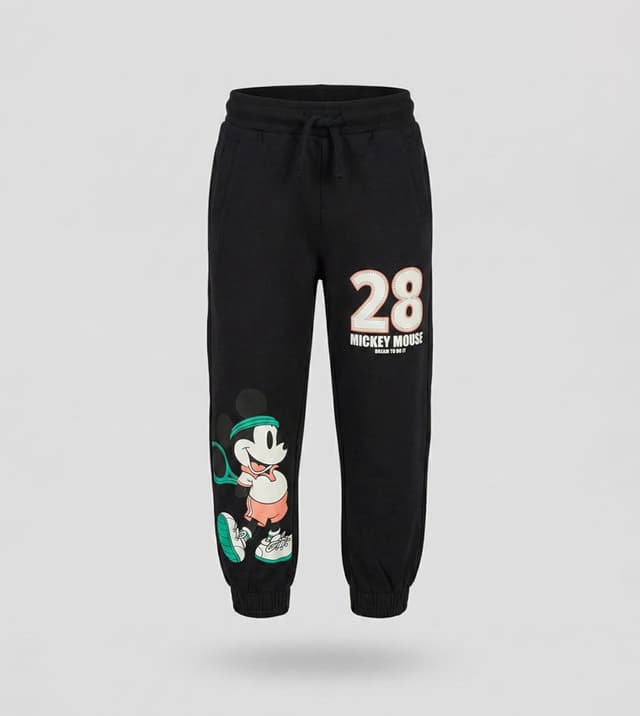 Mickey 100% Cotton Mouse Print Regular Fit Joggers with Drawstring Waist thumbnail 1