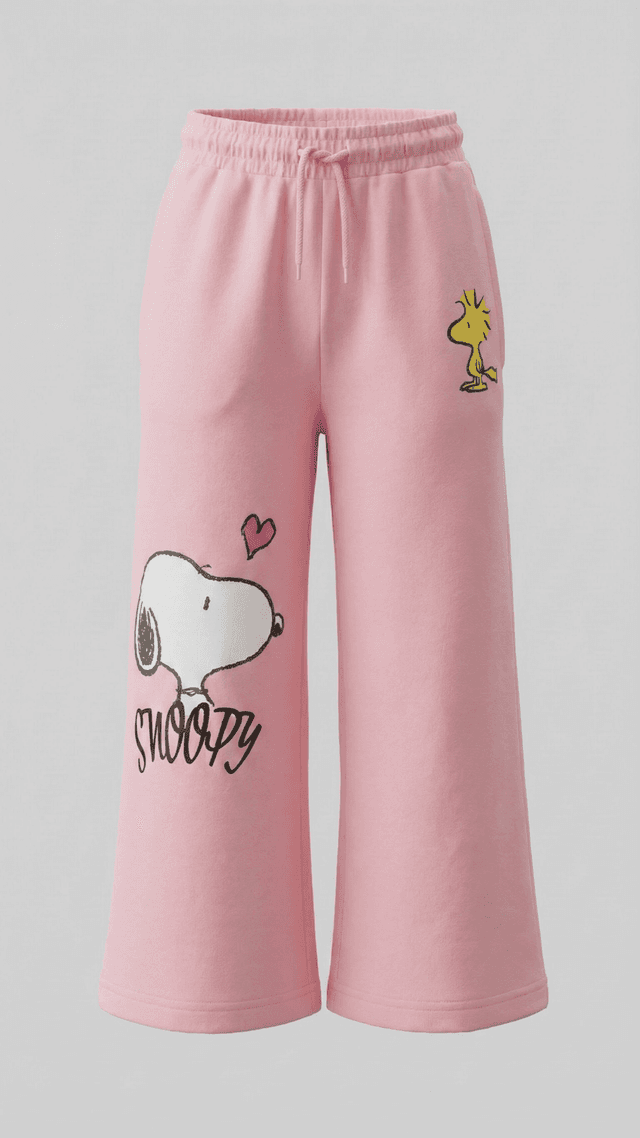 Casual Cotton Snoopy Print Wide Leg Trousers with Drawstring Waist thumbnail 1