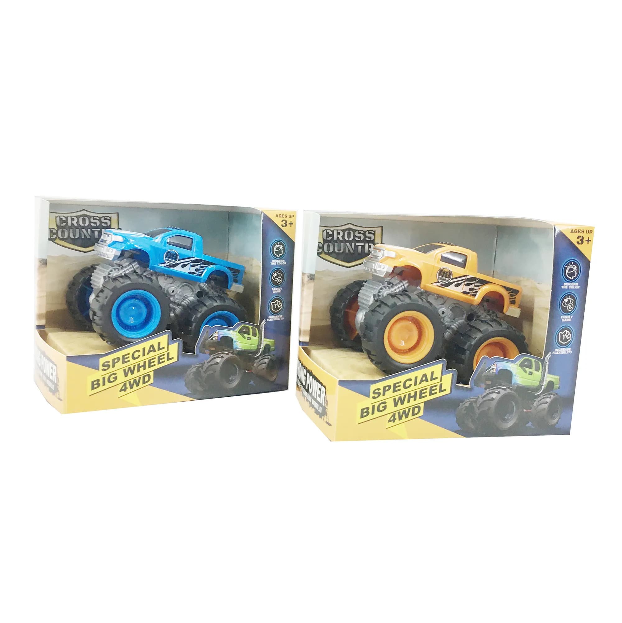 Babies & more Friction Truck - 12 Cm Assorted Set - Special Big Wheel 4Wd Series - Blue & Yellow Trucks - Multicolor
