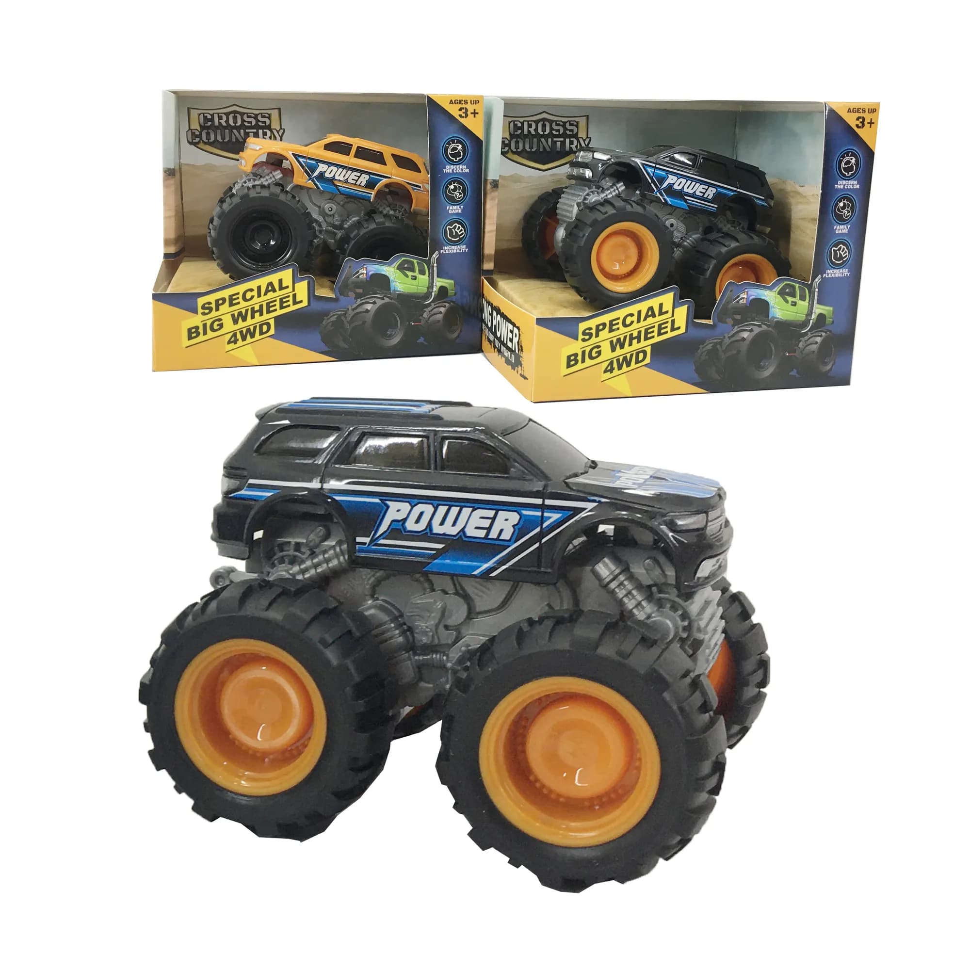 Babies & more Friction Truck - 12 Cm Assorted Set - Black Truck With Blue Accents - Special Big Wheel 4Wd Series - Multicolor