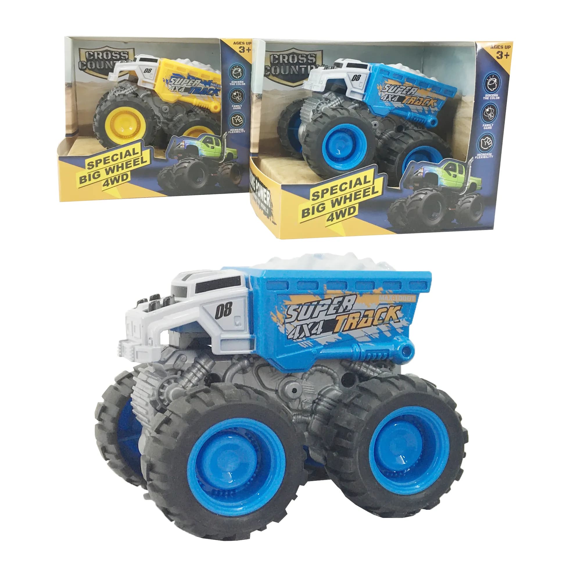 Babies & more Friction Truck - 12 Cm Assorted Set - Yellow & Blue Trucks - Special Big Wheel 4Wd Series - Multicolor view 1